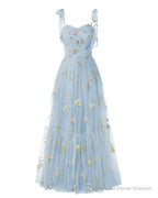 Elegant Embroidery Blue Prom Dresses Sweetheart Spaghetti Straps A Line Party Dress Long Simple Formal Dress