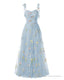 Elegant Embroidery Blue Prom Dresses Sweetheart Spaghetti Straps A Line Party Dress Long Simple Formal Dress