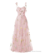 Elegant Embroidery Pink Prom Dresses Sweetheart Spaghetti Straps A Line Party Dress Long Simple Formal Dress