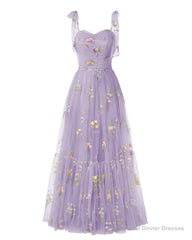 Elegant Embroidery Purple Prom Dresses Sweetheart Spaghetti Straps A Line Party Dress Long Simple Formal Dress