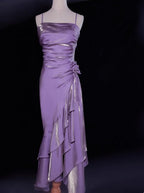 Vintage Spaghetti Straps Chiffon Satin Ruffled Classy Prom Dress Fairytale Party Dress
