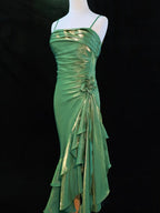 Vintage Spaghetti Straps Chiffon Satin Ruffled Classy Prom Dress Fairytale Party Dress