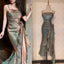 Vintage Spaghetti Straps Chiffon Satin Ruffled Classy Prom Dress Fairytale Party Dress