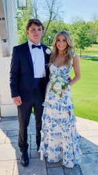 Elegant Floral Printing Classy Evening Dress Sleeveless Classy Prom Dress With Split