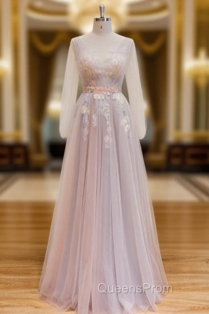 Elegant Flower Lace Pink Party Dres,s Sexy V Neck Evening Dress Backless Tulle Evening Prom Dress Main image