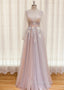 Elegant Flower Lace Pink Party Dres,s Sexy V Neck Evening Dress Backless Tulle Evening Prom Dress