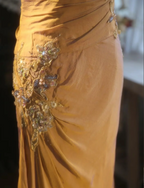Elegant Ginger Yellow Mermaid V-Neck Beaded Embroidered Satin Classy Prom Dress