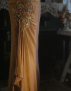 Elegant Ginger Yellow Mermaid V-Neck Beaded Embroidered Satin Classy Prom Dress