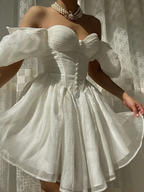 Elegant Glitter Sweetheart Mini 17Th Birthday Dress White Birthday Outfit
