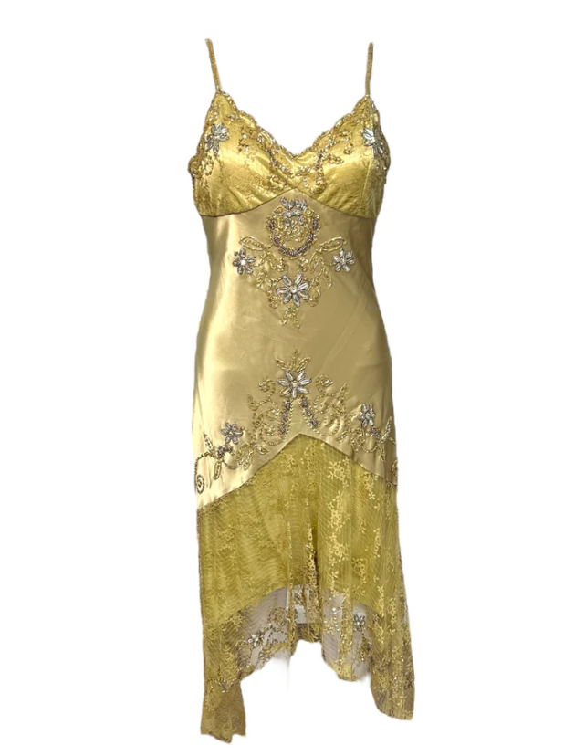 Elegant Gold Spaghetti Straps Satin Lace Beaded Cocktail Dress A Line Homecoming Dress Birthday Outfits