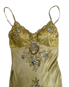 Elegant Gold Spaghetti Straps Satin Lace Beaded Cocktail Dress A Line Homecoming Dress Birthday Outfits