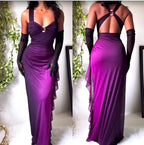 Affordable Dress Under $160||Elegant Gradient Navy Blue Sheath Spaghetti Straps Sparkling Chiffon Classy Prom Dress For Party