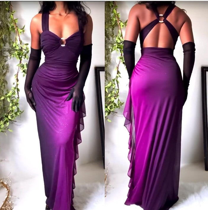 Affordable Dress Under $160||Elegant Gradient Navy Blue Sheath Spaghetti Straps Sparkling Chiffon Classy Prom Dress For Party
