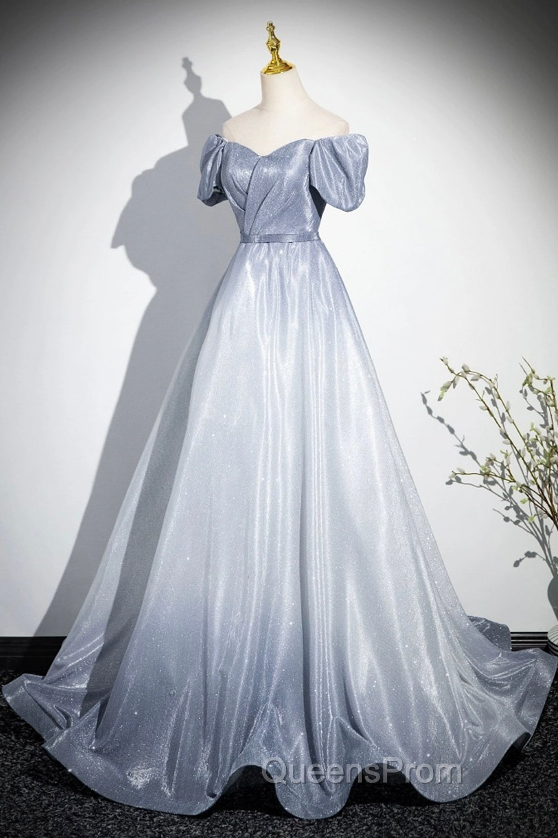 Elegant Gradient Short Sleeve Part Dress, A-Line Blue Evening Dress Secondary image