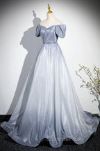 Elegant Gradient Short Sleeve Part Dress, A-Line Blue Evening Dress
