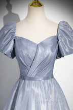 Elegant Gradient Short Sleeve Part Dress, A-Line Blue Evening Dress
