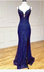Elegant Mermaid Classy Dress Under $170’Å?Charming Grape Spaghetti Straps Applique Long Backless Classy Prom Dress With Slit