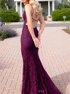 Elegant Mermaid Classy Dress Under $170’Å?Charming Grape Spaghetti Straps Applique Long Backless Classy Prom Dress With Slit