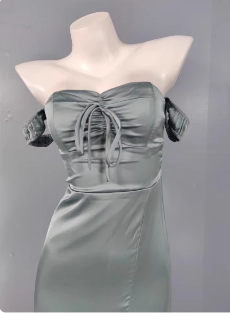 Elegant Gray Green Sweetheart Neckline Slim Slit Satin Long Classy Prom Dress