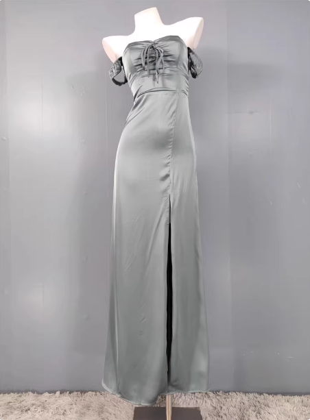 Elegant Gray Green Sweetheart Neckline Slim Slit Satin Long Classy Prom Dress Main image