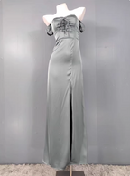 Elegant Gray Green Sweetheart Neckline Slim Slit Satin Long Classy Prom Dress