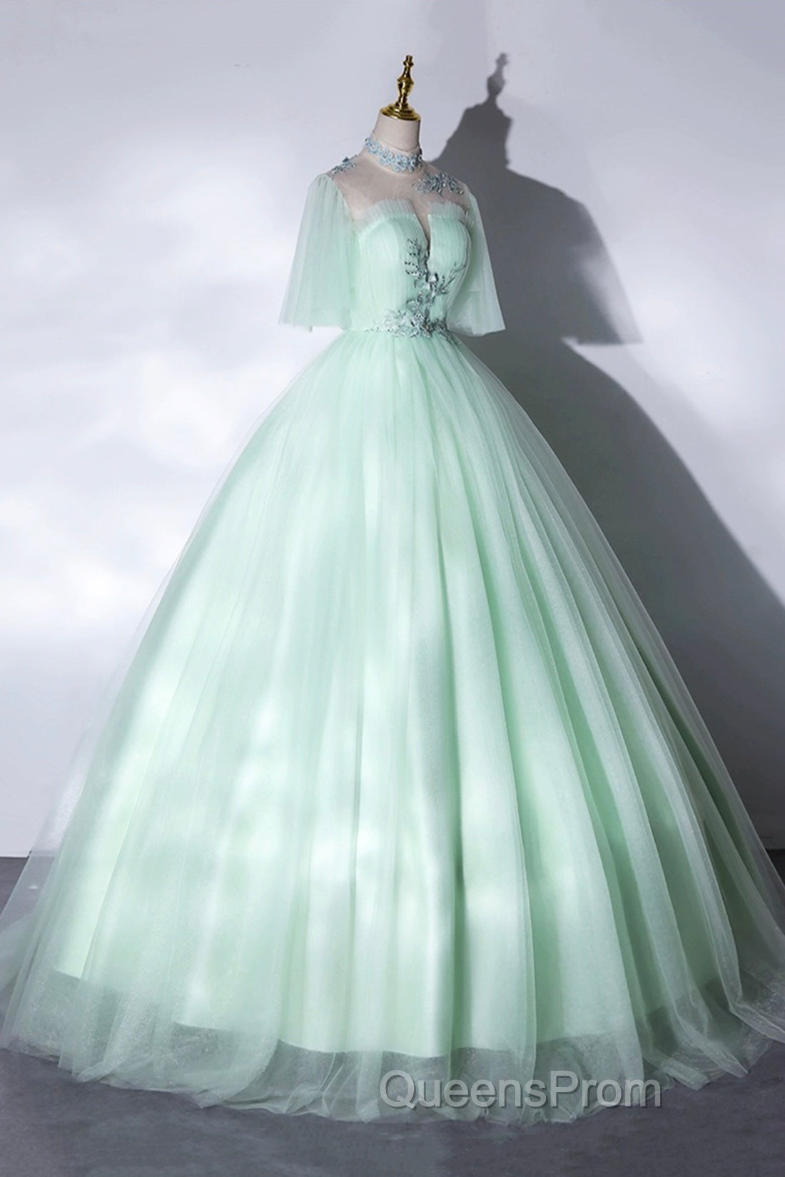 Elegant Green A-Line Princess Evening Prom Dress, A-Line Lace Evening Party Dress Secondary image