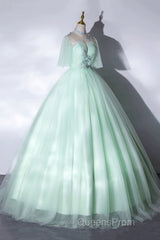 Elegant Green A-Line Princess Evening Prom Dress, A-Line Lace Evening Party Dress