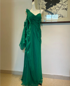 Elegant Green Deep V-Neck Chiffon Long Classy Prom Dress