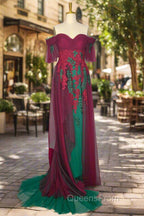 Elegant Green Off The Shoulder Tulle Evening Prom Dress Vintage Evening Prom Gowns