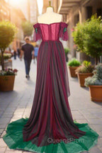 Elegant Green Off The Shoulder Tulle Evening Prom Dress Vintage Evening Prom Gowns