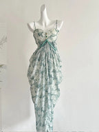 Elegant Green Strap Waist Chiffon Long Classy Prom Dress