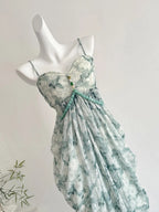 Elegant Green Strap Waist Chiffon Long Classy Prom Dress