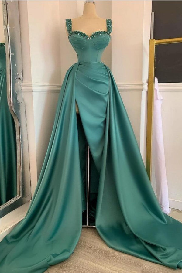 Elegant Green Sweetheart Straps Long Evening Dress With Beadings Main image