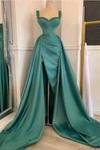 Elegant Green Sweetheart Straps Long Evening Dress With Beadings