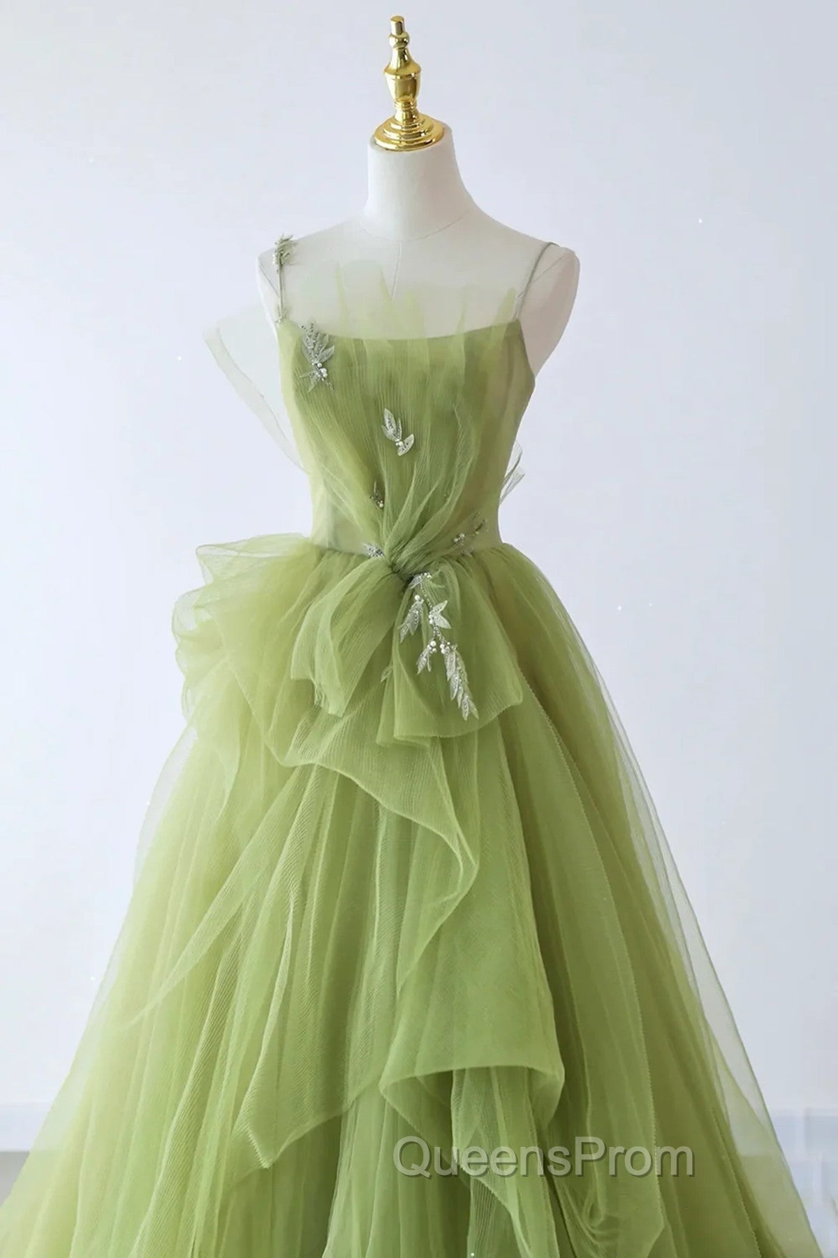 Elegant Green Tulle Straps Long Evening Dress, Green Tulle Evening Dress Party Dress Secondary image