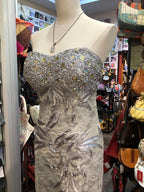 Elegant Grey Mermaid Strapless Sequined Lace Long Classy Prom Dress