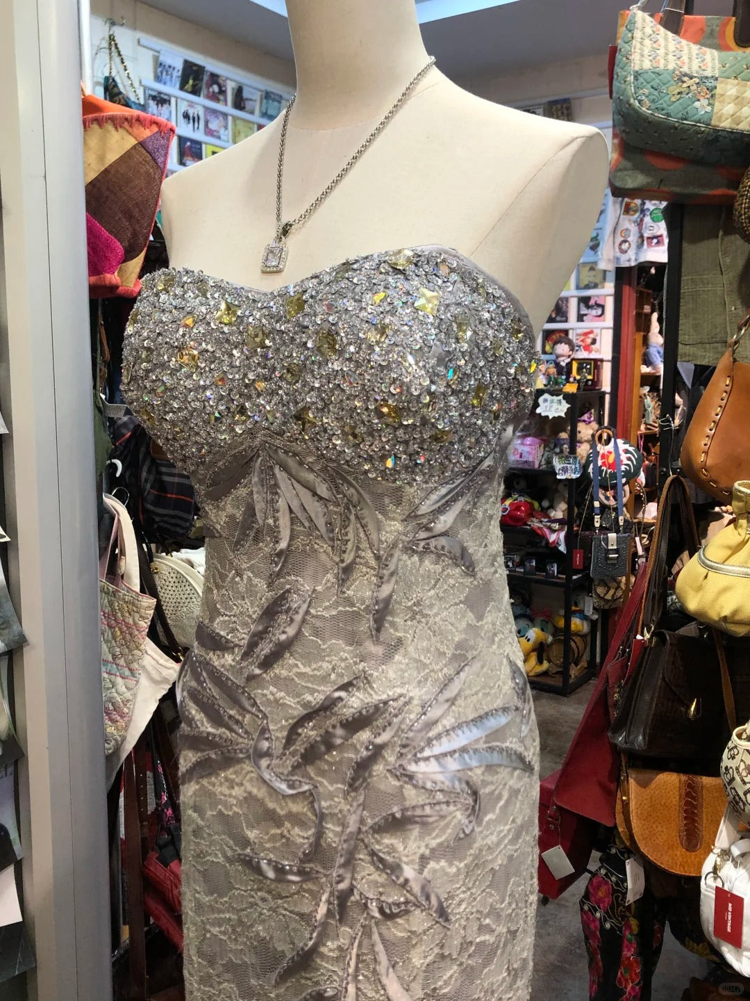 Elegant Grey Mermaid Strapless Sequined Lace Long Classy Prom Dress