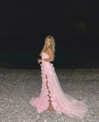 3D Flowers Classy Prom Dress Strapless Split A-Line Dubai Arabia Women Classy Evening Gowns Classy Special Occasion Dress Vestidos