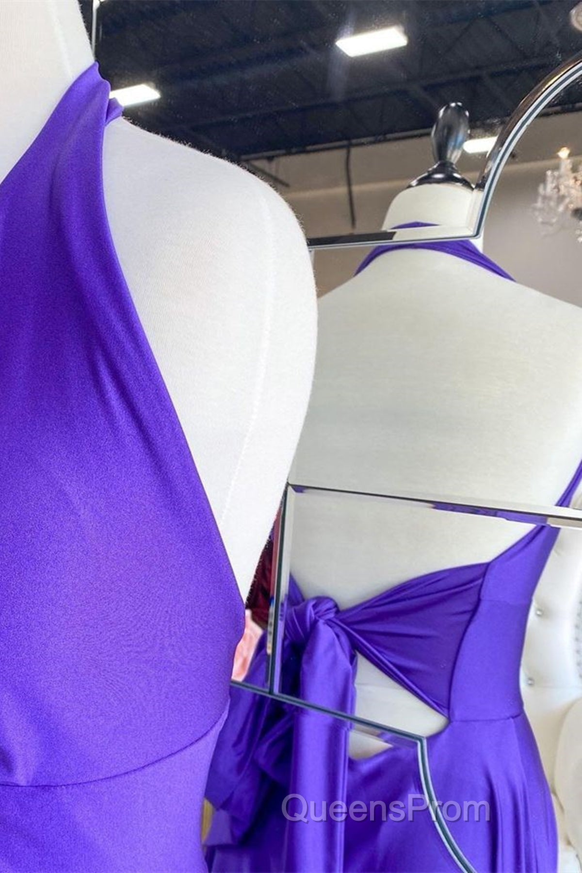 Elegant Halter Neck Backless Purple Long Evening Prom Dress, Backless Purple Formal Graduation Evening Dress