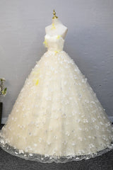 Elegant Halter Neckline Tulle Floor Length Evening Prom Dress, Yellow A-Line Evening Dress