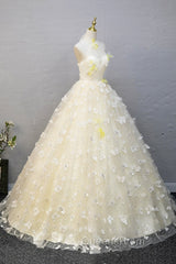 Elegant Halter Neckline Tulle Floor Length Evening Prom Dress, Yellow A-Line Evening Dress