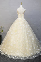 Elegant Halter Neckline Tulle Floor Length Evening Prom Dress, Yellow A-Line Evening Dress