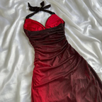 Elegant Halter Straps Ombre Burgundy Long Chiffon Classy Prom Dress