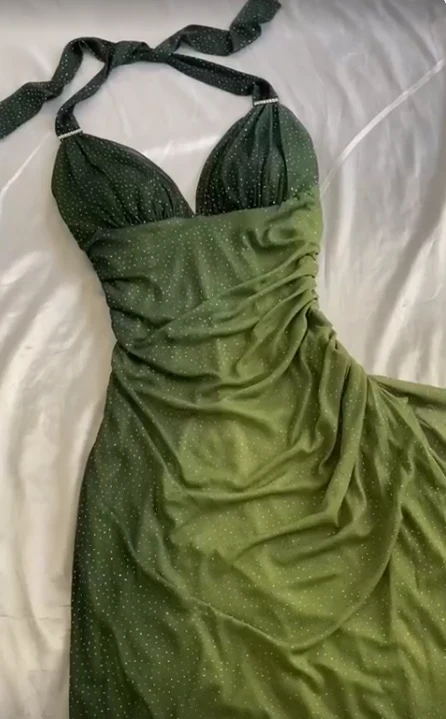 Elegant Halter Straps Ombre Green Long Chiffon Classy Prom Dress Secondary image