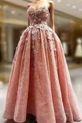 Elegant Handmade Flower Sweetheart Pink Lace Evening Prom Dress