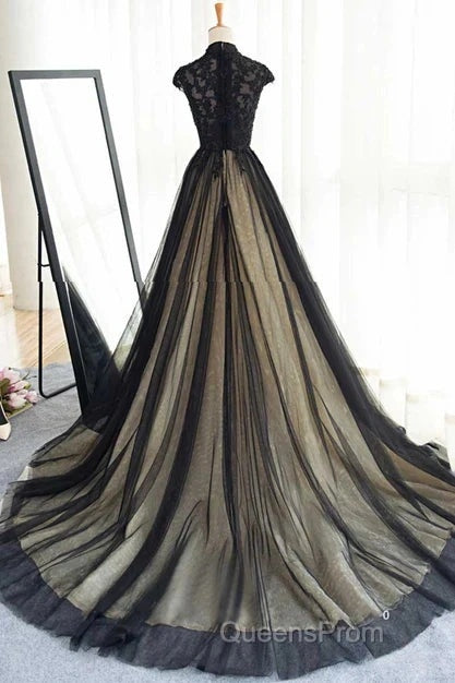 Elegant High Neck Evening Prom Dress Black Formal Dress A Line Floor Length Evening Dress Secondary image