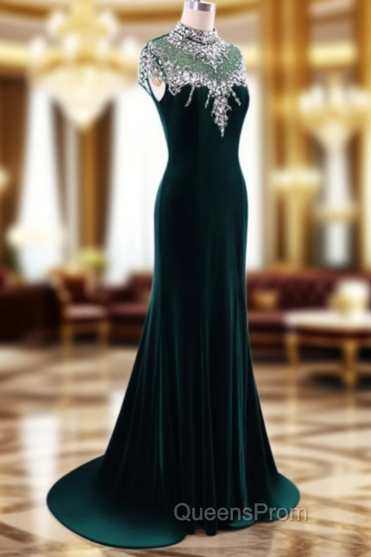 Elegant High Neck Evening Prom Dress Green Mermaid Evening Dress Main image