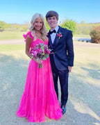 Elegant Hot Pink Long Classy Prom Dress