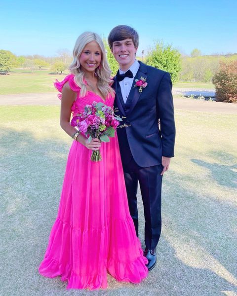 Elegant Hot Pink Long Classy Prom Dress