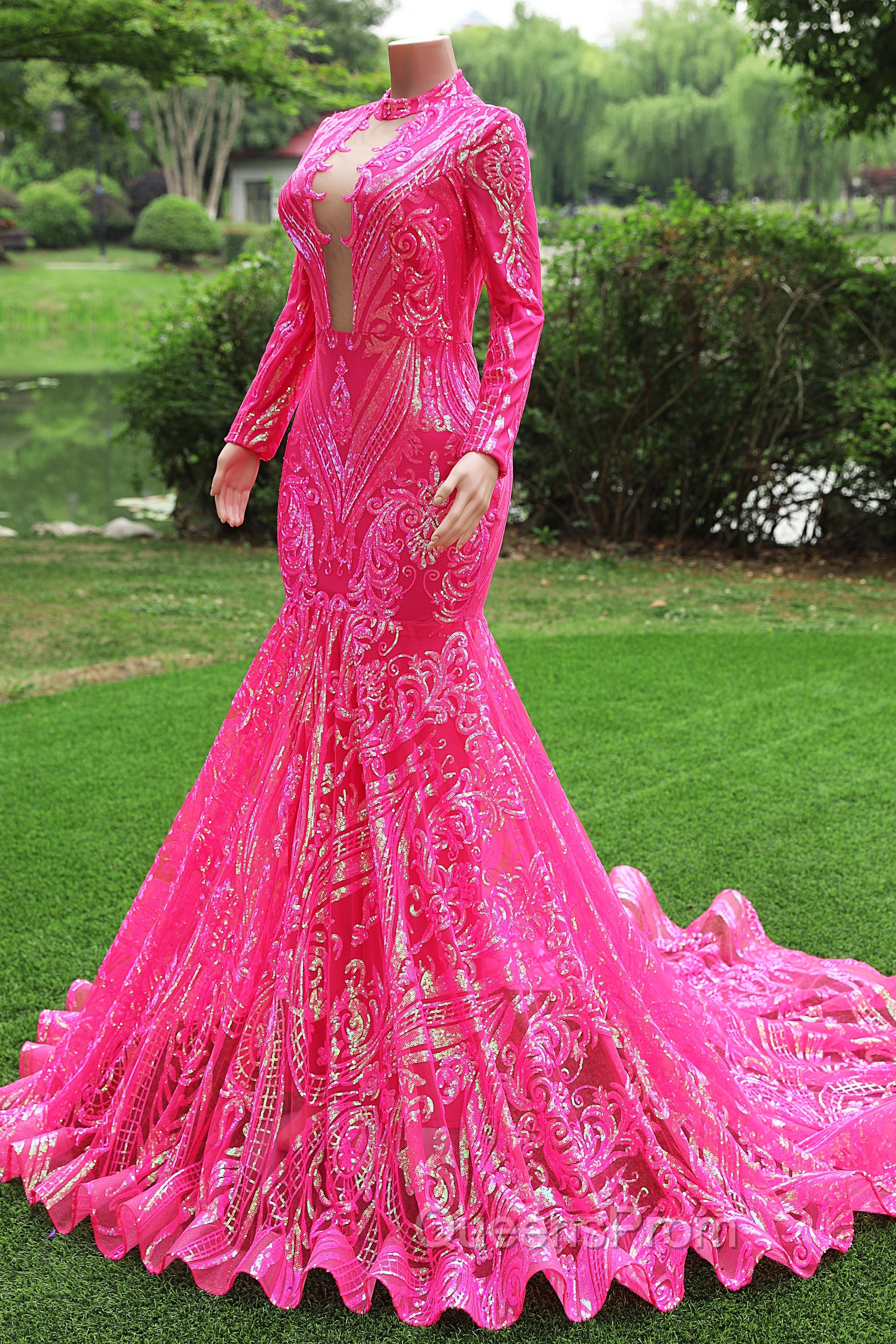 Elegant Hot Pink Mermaid Evening Prom Dress Sequin Evening Party Dress Pageant Dress for Women Secondary image